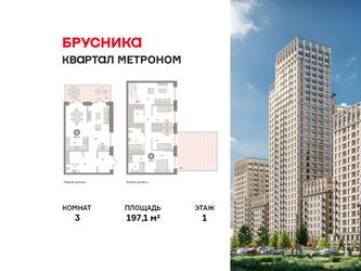 Планировка трехкомнатной(квартира) площадью 197.1 квадратных метров в ЖК “ЖК Квартал Метроном”