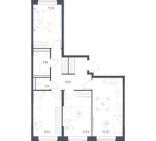 Планировка трехкомнатной(квартира) площадью 72.79 квадратных метров в “ЖК Квартал Домашний”