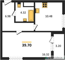 Планировка однокомнатной(квартира) площадью 39.7 квадратных метров в “ЖК Светлый мир БиоПолис”