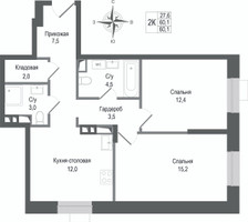 Планировка двухкомнатной(квартира) площадью 60.1 квадратных метров в “ЖК КИНОКВАРТАЛ”
