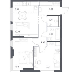 Планировка двухкомнатной(квартира) площадью 55 квадратных метров в ЖК “ЖК Пригород Лесное”