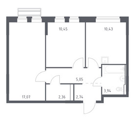 Планировка двухкомнатной(квартира) площадью 52.04 квадратных метров в ЖК “ЖК Рублевский Квартал”