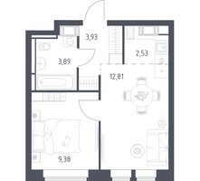 Планировка однокомнатной(квартира) площадью 32.54 квадратных метров в “ЖК Большое Путилково”