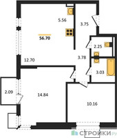 Планировка двухкомнатной(квартира) площадью 56.7 квадратных метров в “ЖК Горки Парк”