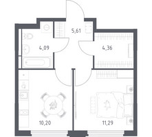 Планировка однокомнатной(квартира) площадью 35.55 квадратных метров в “ЖК Космический Квартал”