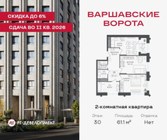 Планировка двухкомнатной(квартира) площадью 61.1 квадратных метров в “ЖК Варшавские ворота”