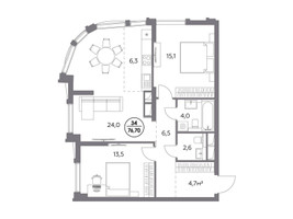 Планировка двухкомнатной(квартира) площадью 76.7 квадратных метров в “ЖК Дом 56”