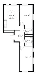 Планировка двухкомнатной(квартира) площадью 66.4 квадратных метров в ЖК “ЖК Переделкино Ближнее”