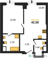 Планировка однокомнатной(квартира) площадью 42.5 квадратных метров в “ICE TOWERS (Айс Тауэрс)”
