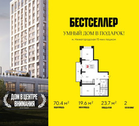 Планировка двухкомнатной(квартира) площадью 70.4 квадратных метров в ЖК “ЖК Бестселлер”