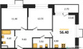 Планировка двухкомнатной(квартира) площадью 56.4 квадратных метров в “ЖК Бунинские кварталы”