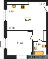 Планировка однокомнатной(квартира) площадью 37.7 квадратных метров в “ЖК Люберцы”