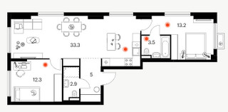 Планировка двухкомнатной(квартира) площадью 70.2 квадратных метров в “ЖК Белая Дача парк”