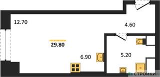 Планировка студии(апартаменты) площадью 29.4 квадратных метров в “ЖК Мираполис”