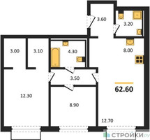 Планировка двухкомнатной(квартира) площадью 62.6 квадратных метров в “ЖК Равновесие”