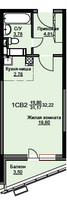 Планировка студии(квартира) площадью 32.6 квадратных метров в “ЖК Соболевка”
