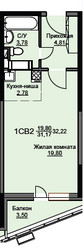Планировка студии(квартира) площадью 32.6 квадратных метров в ЖК “ЖК Соболевка”