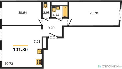 Планировка двухкомнатной(квартира) площадью 101.8 квадратных метров в ЖК “Жилой квартал Кутузов Град”
