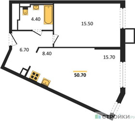 Планировка однокомнатной(квартира) площадью 50.56 квадратных метров в ЖК “ЖК Sky Sputnik (Скай Спутник)”