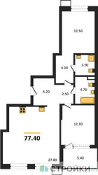 Планировка двухкомнатной(квартира) площадью 77.4 квадратных метров в ЖК “ЖК Дзен-кварталы”