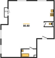 Планировка трехкомнатной(квартира) площадью 80.8 квадратных метров в “ЖК Настроение”