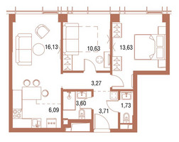 Планировка двухкомнатной(квартира) площадью 59.4 квадратных метров в “ЖК Симфония 34”