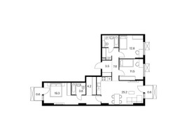 Планировка трехкомнатной(квартира) площадью 92.1 квадратных метров в “ЖК Середневский лес”