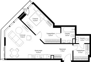 Планировка однокомнатной(квартира) площадью 69.8 квадратных метров в “ЖК Джойс”