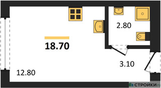 Планировка студии(квартира) площадью 18.7 квадратных метров в “ЖК Первый квартал”