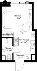 Планировка студии(квартира) площадью 22.96 квадратных метров в ЖК “ЖК Джойс”