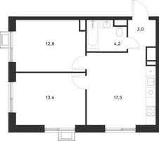 Планировка двухкомнатной(квартира) площадью 50.9 квадратных метров в “ЖК Форевиль”