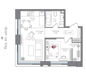 Планировка однокомнатной(квартира) площадью 46.17 квадратных метров в ЖК “ЖК Преображенская Площадь”