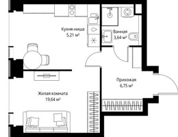 Планировка однокомнатной(квартира) площадью 35.24 квадратных метров в “Мультиквартал СИТИДЗЕН”