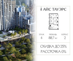Планировка трехкомнатной(квартира) площадью 88.7 квадратных метров в “ЖК Айс Тауэрс”