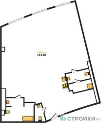 Планировка двухкомнатной(квартира) площадью 135 квадратных метров в ЖК “ЖК Звезды Арбата”