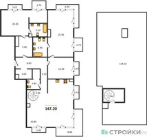 Планировка двухкомнатной(квартира) площадью 147.2 квадратных метров в “Квартал Тишинский Бульвар”