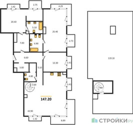 Планировка двухкомнатной(квартира) площадью 147.2 квадратных метров в ЖК “Квартал Тишинский Бульвар”