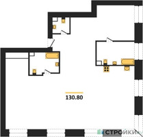 Планировка трехкомнатной(квартира) площадью 130.8 квадратных метров в “ЖК Коллекция Лужники”