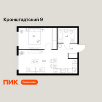 Планировка однокомнатной(квартира) площадью 42 квадратных метров в “ЖК Кронштадтский 9”