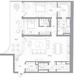 Планировка двухкомнатной(квартира) площадью 163.8 квадратных метров в ЖК “Клубный дом PHANTOM (Фантом)”