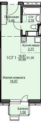 Планировка студии(квартира) площадью 31.9 квадратных метров в ЖК “ЖК Соболевка”