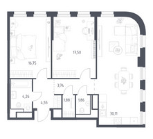 Планировка двухкомнатной(квартира) площадью 80.65 квадратных метров в “ЖК Квартал на воде (Графика на воде)”