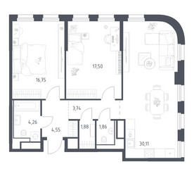 Планировка двухкомнатной(квартира) площадью 80.65 квадратных метров в ЖК “ЖК Квартал на воде (Графика на воде)”