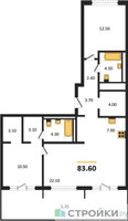 Планировка двухкомнатной(квартира) площадью 83.6 квадратных метров в “ЖК Равновесие”