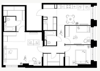 Планировка трехкомнатной(квартира) площадью 96.6 квадратных метров в ЖК “ЖК Матвеевский парк”