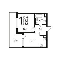 Планировка однокомнатной(квартира) площадью 38.1 квадратных метров в “Новые Ватутинки. Заречный”