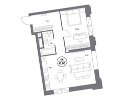 Планировка однокомнатной(квартира) площадью 62.1 квадратных метров в “ЖК Клубный дом КОСМО 4/22”