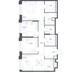 Планировка трехкомнатной(квартира) площадью 92.8 квадратных метров в ЖК “ЖК Верейская 41”
