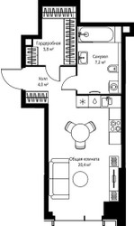 Планировка студии(квартира) площадью 37.4 квадратных метров в ЖК “ЖК Веер”