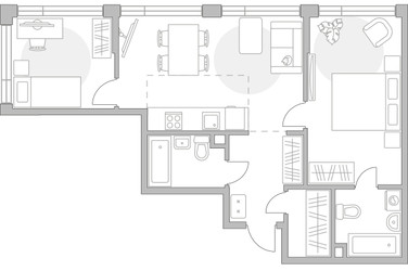 Планировка двухкомнатной(квартира) площадью 67.86 квадратных метров в ЖК “ЖК Мневники от Гранель”